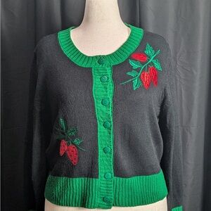 Unique Vintage Black and Green Strawberry Cardigan